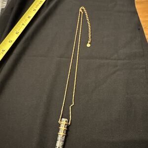 Stella & Dot Legend Gold Pendant Black Marble Larvikite Stone Neckalce Long NWOT